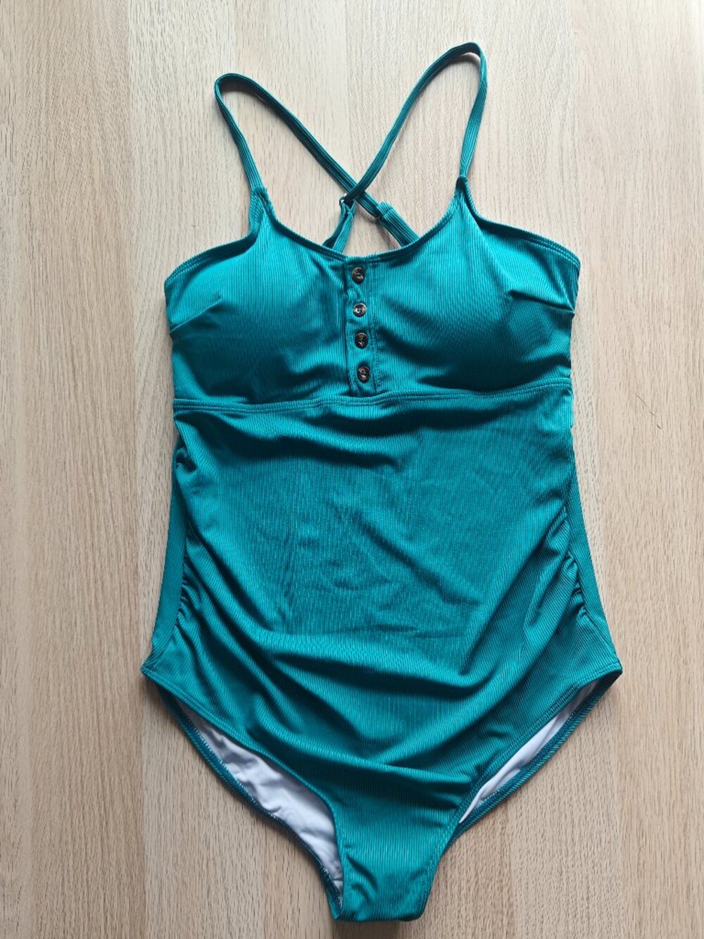 TEAL ZANDO MATERNITY RIBBED MONOKINI ONE PIECE SWIMSUIT (SIZE MEDIUM)